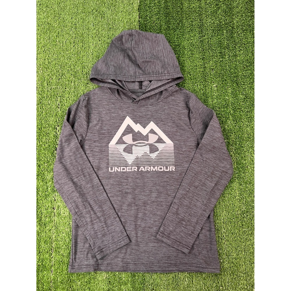 Under Armour Boys Gray Mountain Graphic Hooded Long Sleeve Tee Medium